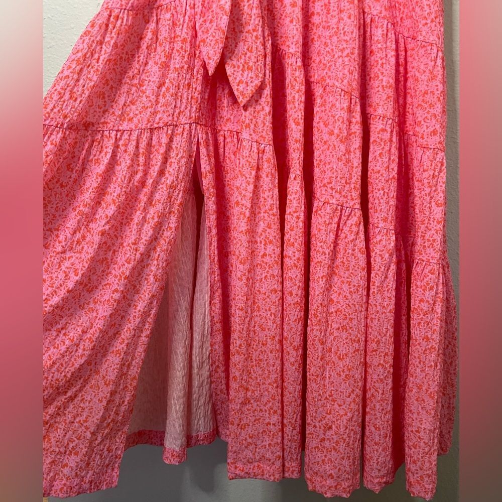 Cinq à Sept Womens Pink Lemonade Nelly Floral Tie Waist Tiered Midi Dress Sz 10 - Picture 7 of 10